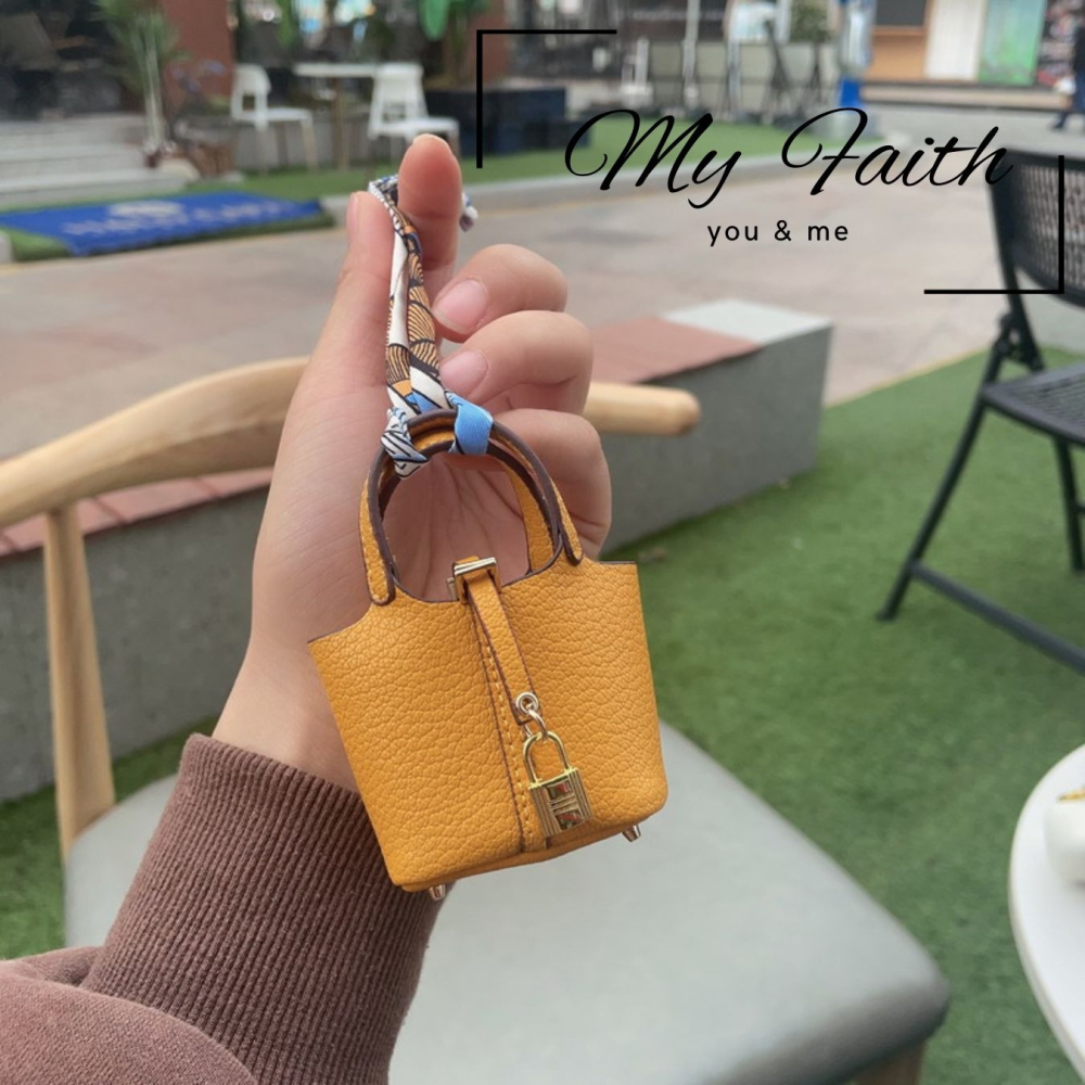 【MY FAITH】菜籃子皮革可愛吊飾鑰匙圈 裝飾包包 送禮 閨密同款 汽車鑰匙圈 零錢包 多功能 手機吊飾-細節圖3