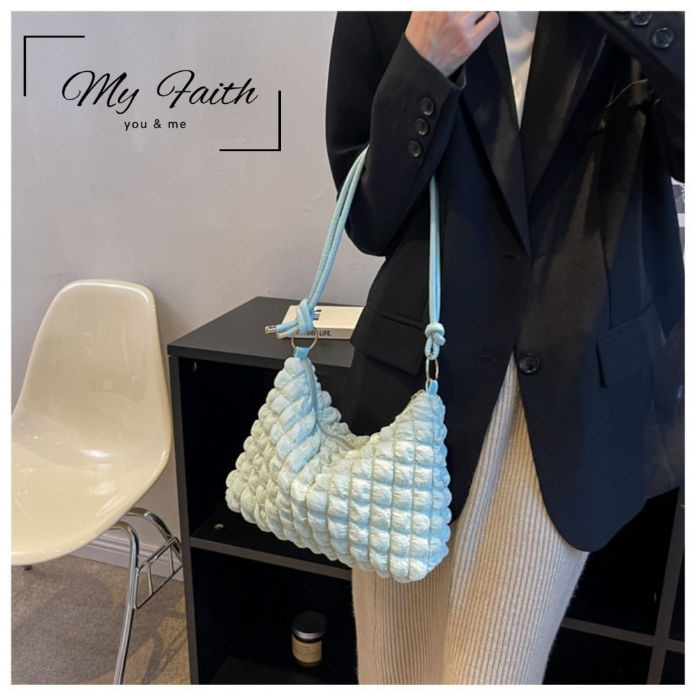 【MY FAITH】韓版泡泡腋下皺褶包 現貨 台灣賣家 高質感 通勤上班 素面純色  腋下包 相機包 INS-細節圖2