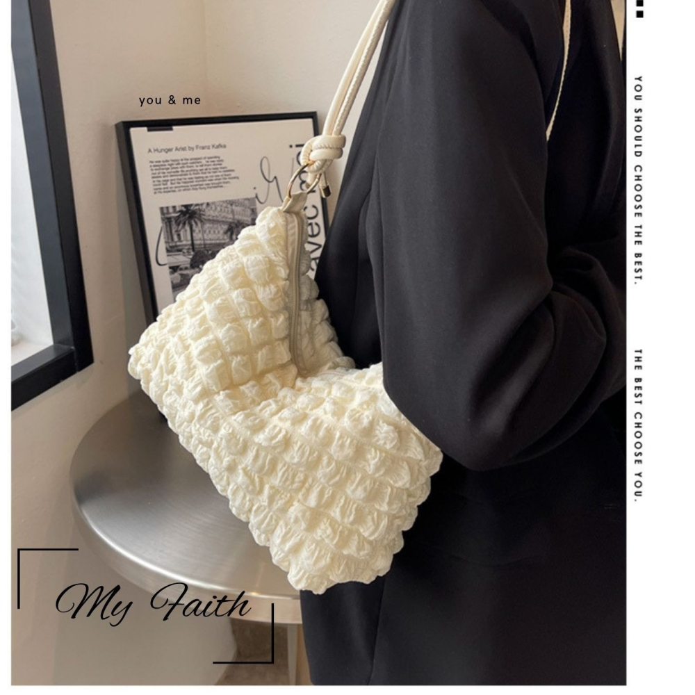 【MY FAITH】韓版泡泡腋下皺褶包 現貨 台灣賣家 高質感 通勤上班 素面純色  腋下包 相機包 INS-細節圖4