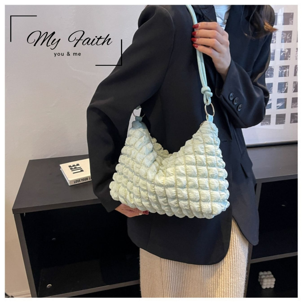 【MY FAITH】韓版泡泡腋下皺褶包 現貨 台灣賣家 高質感 通勤上班 素面純色  腋下包 相機包 INS-細節圖5