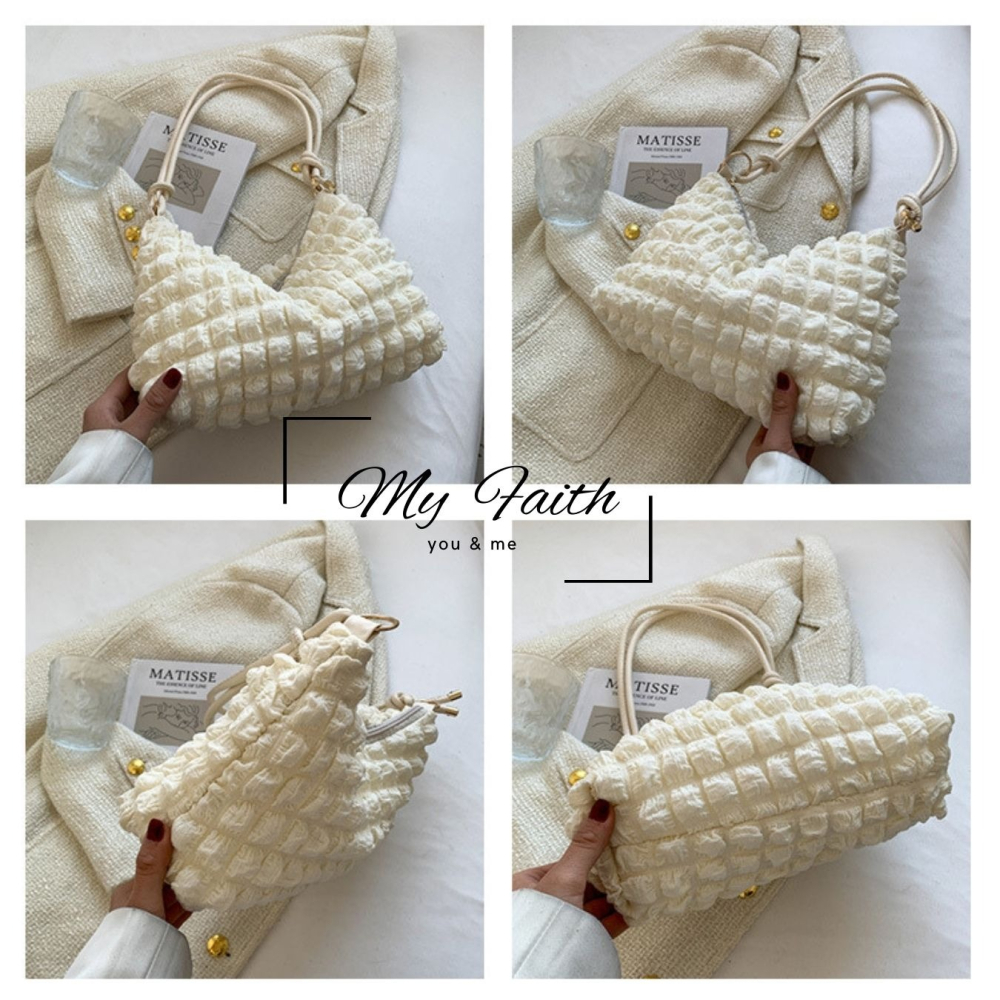 【MY FAITH】韓版泡泡腋下皺褶包 現貨 台灣賣家 高質感 通勤上班 素面純色  腋下包 相機包 INS-細節圖6