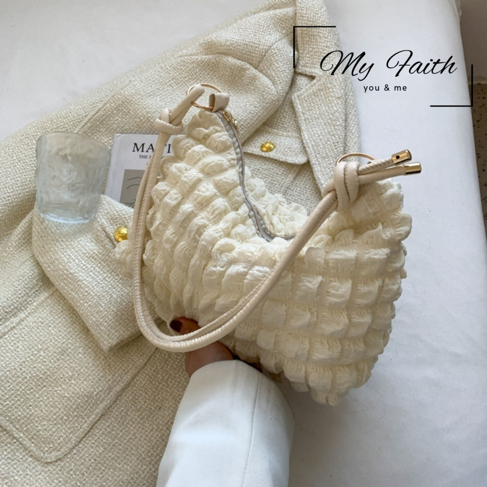 【MY FAITH】韓版泡泡腋下皺褶包 現貨 台灣賣家 高質感 通勤上班 素面純色  腋下包 相機包 INS-細節圖9