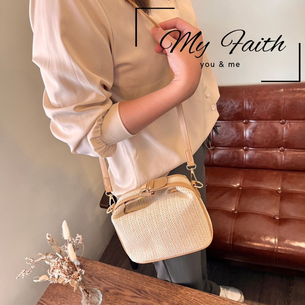 【MY FAITH】泰國迷你編織包 現貨 台灣賣家 高質感 通勤上班 素面純色  腋下包 相機包 INS 小方包-細節圖9