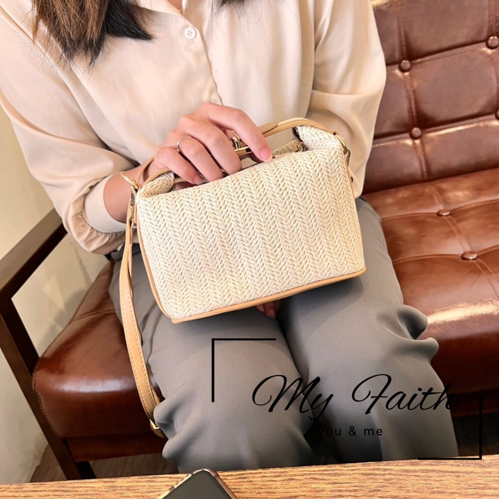 【MY FAITH】泰國迷你編織包 現貨 台灣賣家 高質感 通勤上班 素面純色  腋下包 相機包 INS 小方包-細節圖10