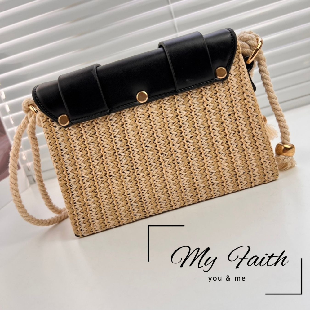 【MY FAITH】泰國藤蔓編織包 現貨 台灣賣家 高質感 通勤上班 素面純色  腋下包 相機包 INS 小方包-細節圖3