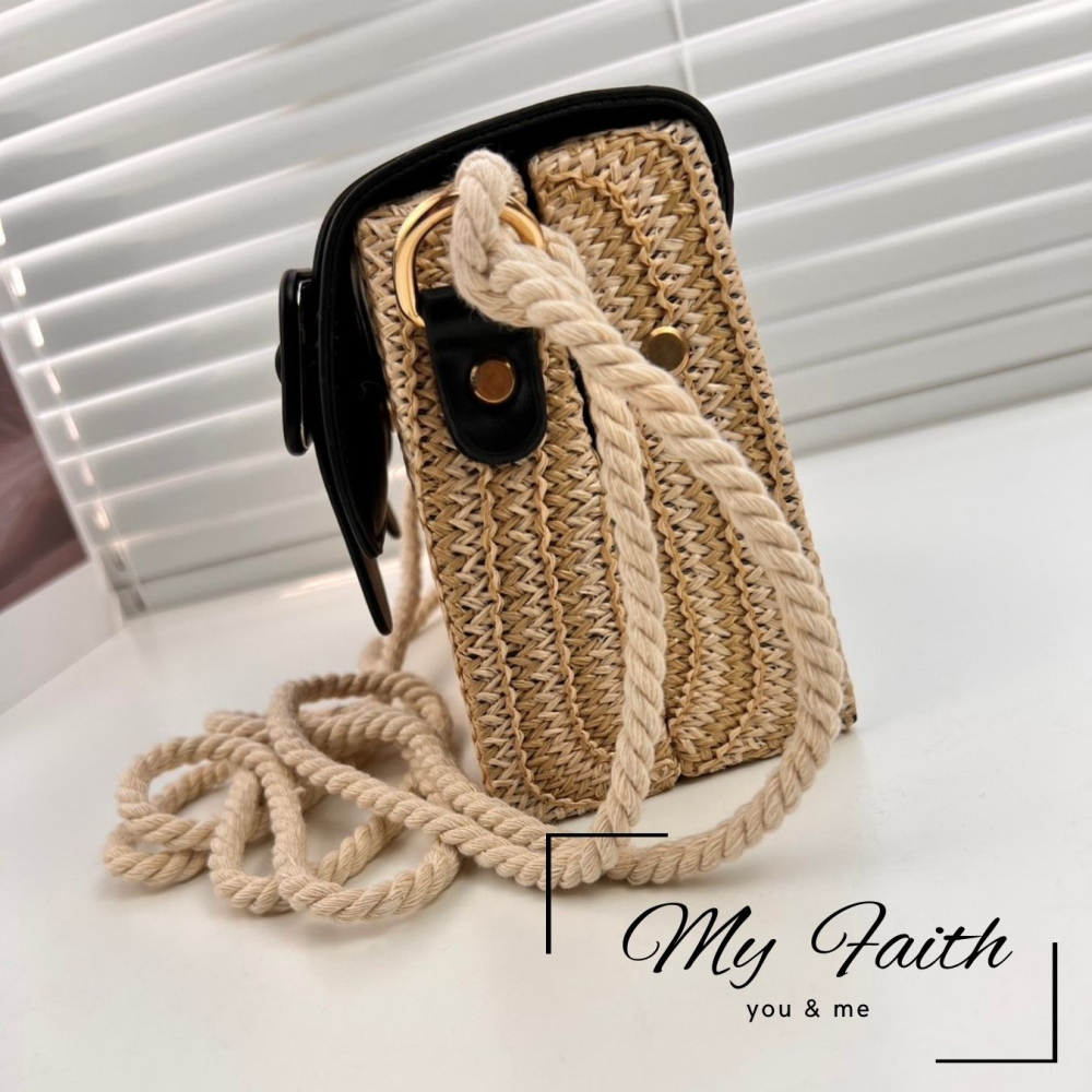 【MY FAITH】泰國藤蔓編織包 現貨 台灣賣家 高質感 通勤上班 素面純色  腋下包 相機包 INS 小方包-細節圖5