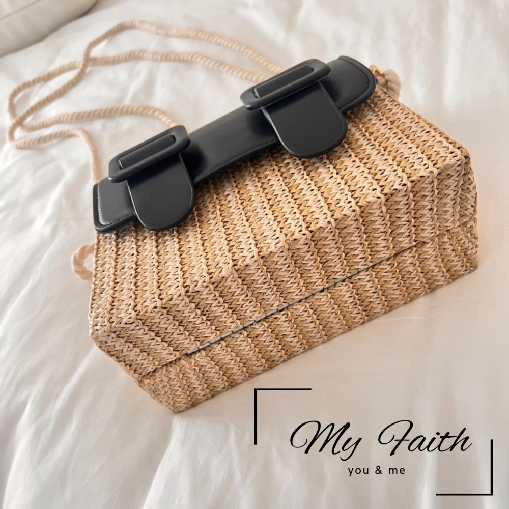 【MY FAITH】泰國藤蔓編織包 現貨 台灣賣家 高質感 通勤上班 素面純色  腋下包 相機包 INS 小方包-細節圖7