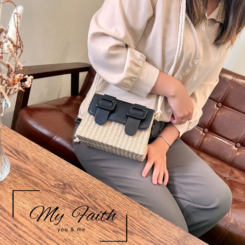 【MY FAITH】泰國藤蔓編織包 現貨 台灣賣家 高質感 通勤上班 素面純色  腋下包 相機包 INS 小方包-細節圖10