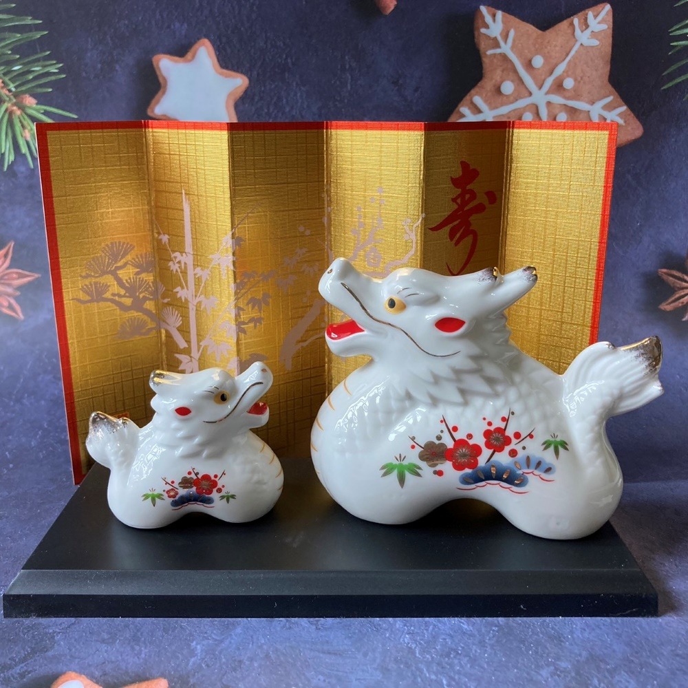 小仔的玩具窩★緣起物「現貨」藥師窯 辰年 龍 白祥招福辰（松竹梅・親子） 十二生肖擺飾 新春賀禮 白瓷-細節圖3