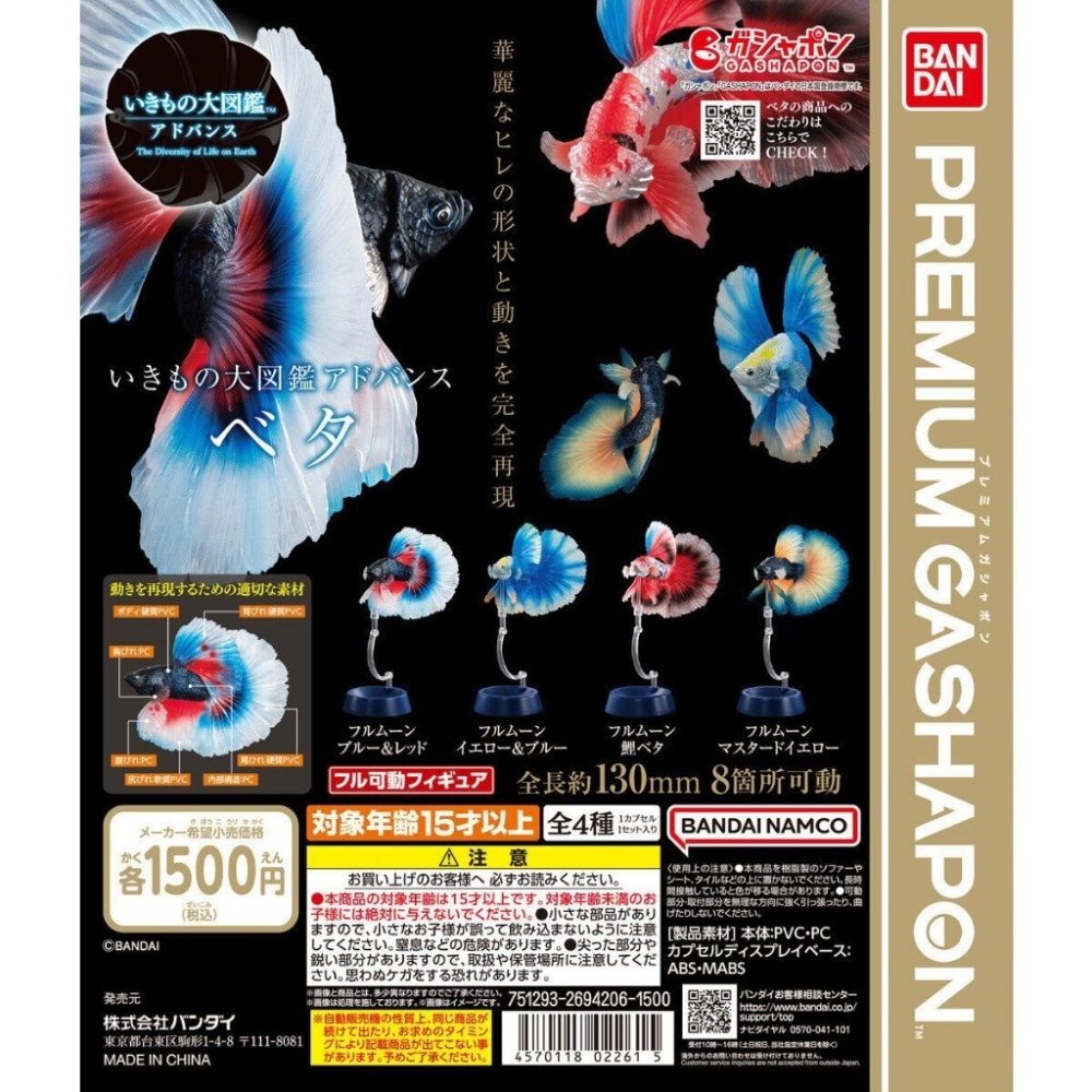 小仔的玩具窩★日版GASHAPON「現貨」 BANDAI 生物大圖鑑 進擊 鬥魚 ADCANCE 熱帶魚 半月鬥魚-細節圖2