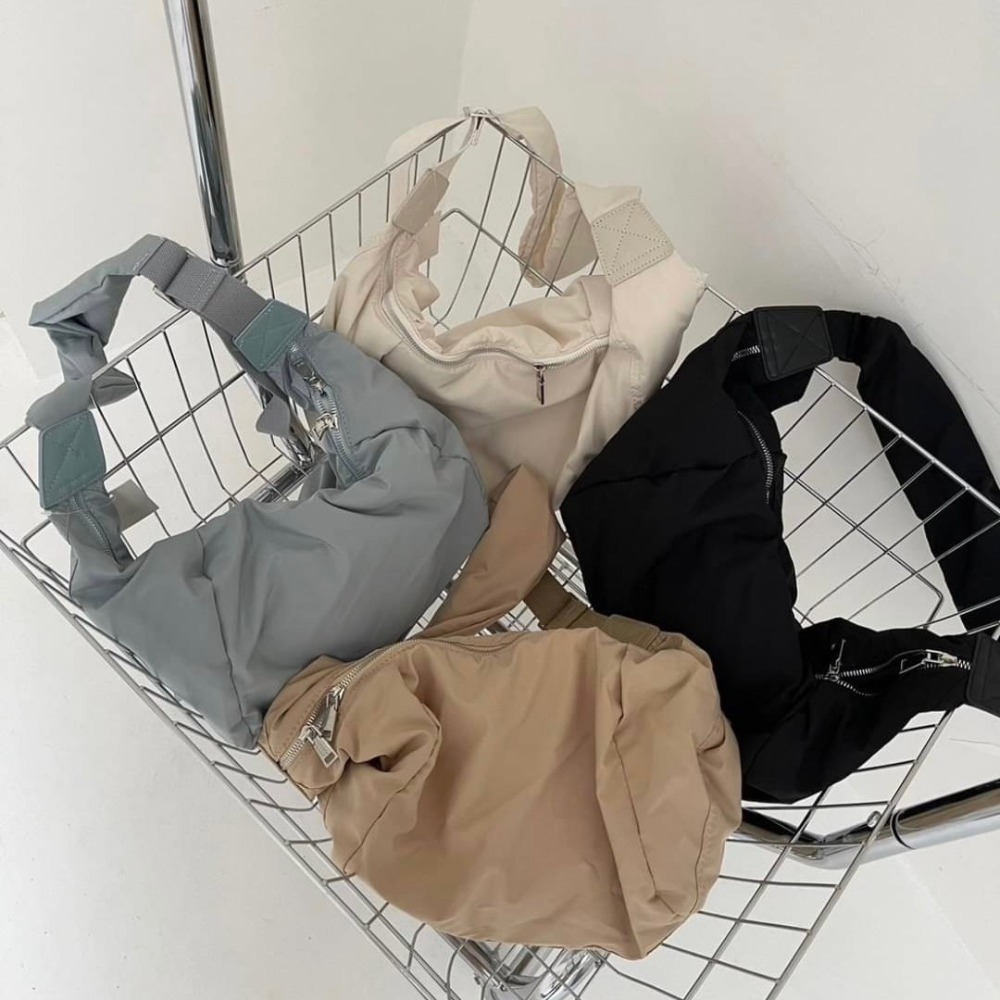 尼龍半月型粗背帶雙拉鍊肩背包-細節圖3