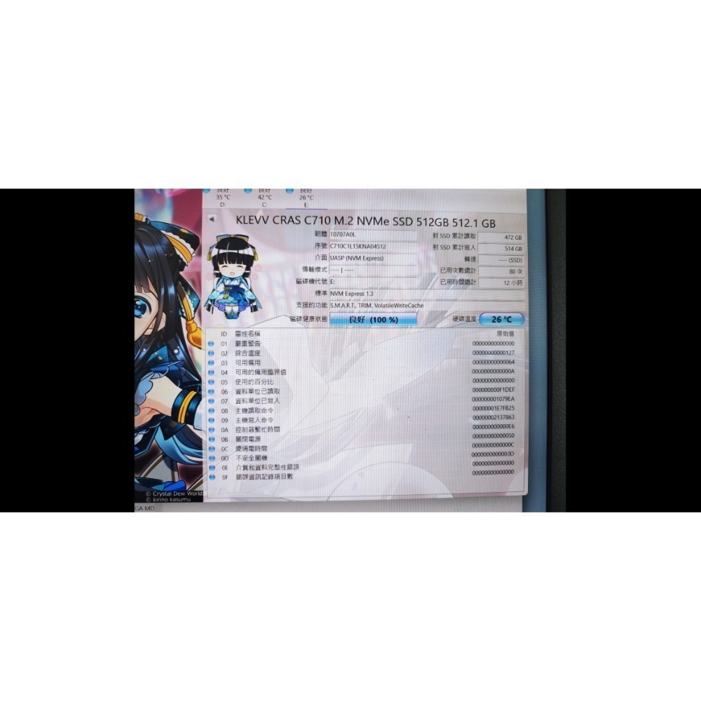 klevv cras c710 512gb m.2 ssd  二手-細節圖3