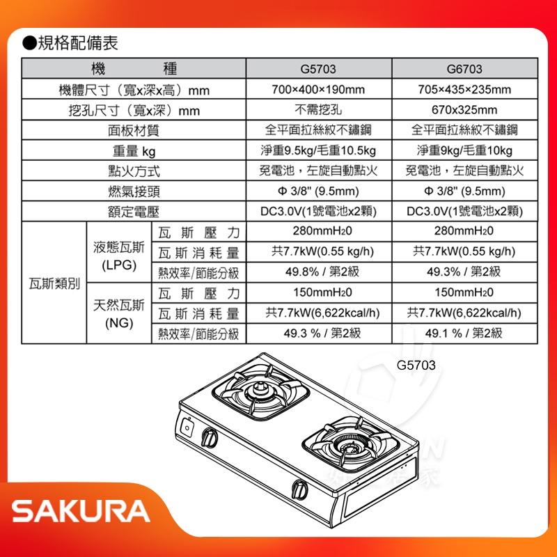 🔥免運含稅送安裝🔥櫻花牌 G5703S G-5703S 白鐵材質 內焰防乾燒安全台爐 5703 G5703瓦斯爐-細節圖5