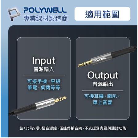 🔥現貨免運🔥POLYWELL寶利威爾 3.5mm AUX立體聲音源線 50公分~5米 公對公 3極 AUX 音頻線-細節圖4