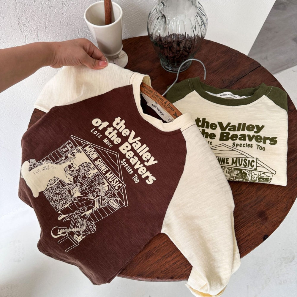 童裝  卡通印花撞色長袖T恤-細節圖5