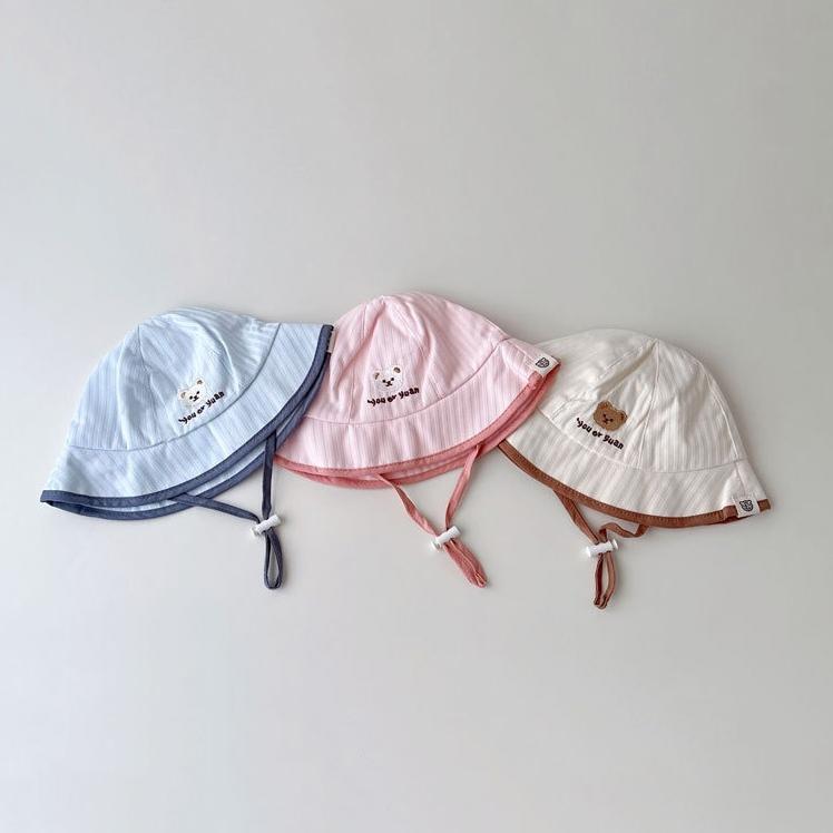 ↖快速出貨↗韓風Ig小熊防曬漁夫帽 薄款嬰兒透氣網眼帽 男女寶寶 盆帽 遮陽防曬太陽-細節圖2