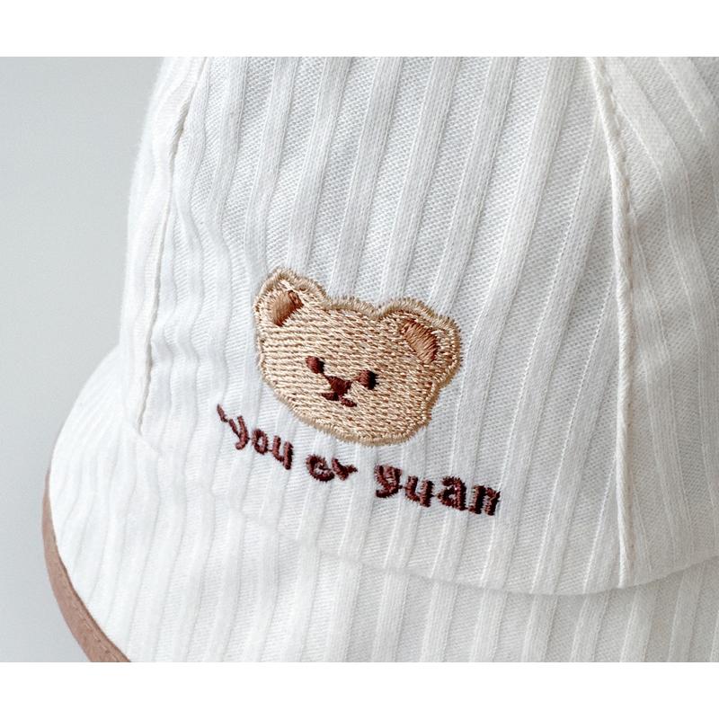 ↖快速出貨↗韓風Ig小熊防曬漁夫帽 薄款嬰兒透氣網眼帽 男女寶寶 盆帽 遮陽防曬太陽-細節圖3