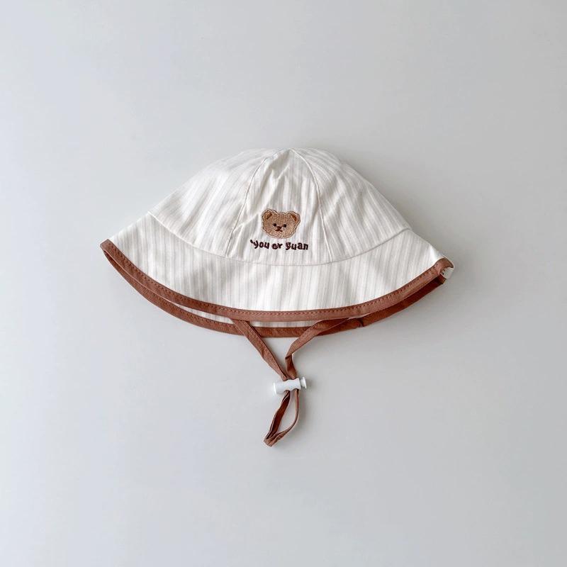 ↖快速出貨↗韓風Ig小熊防曬漁夫帽 薄款嬰兒透氣網眼帽 男女寶寶 盆帽 遮陽防曬太陽-細節圖4