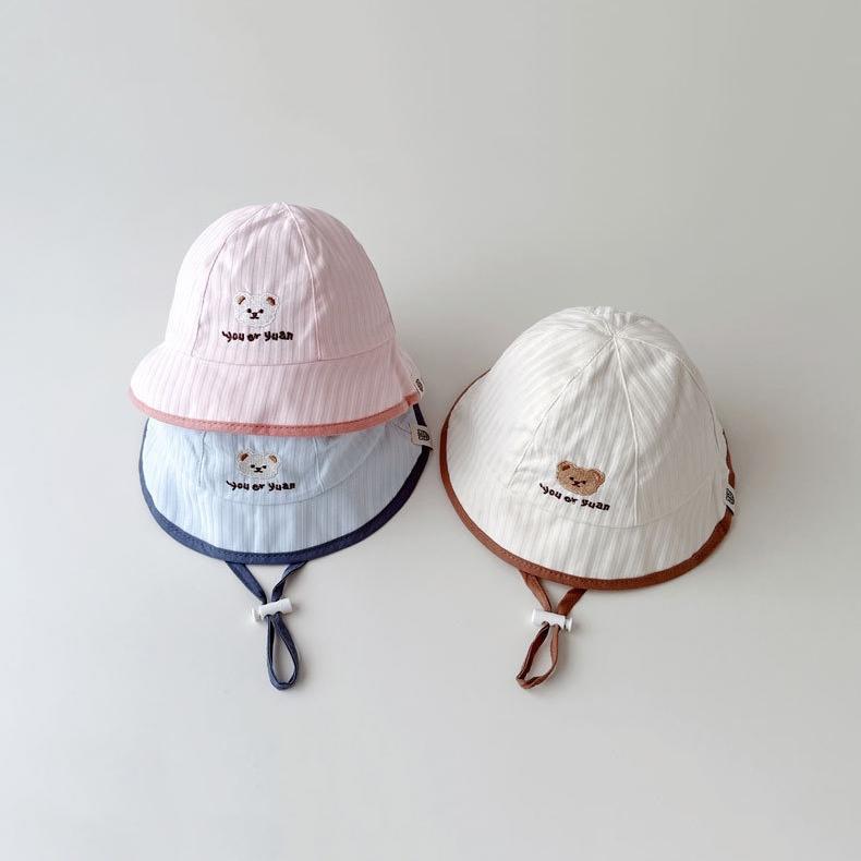 ↖快速出貨↗韓風Ig小熊防曬漁夫帽 薄款嬰兒透氣網眼帽 男女寶寶 盆帽 遮陽防曬太陽-細節圖7