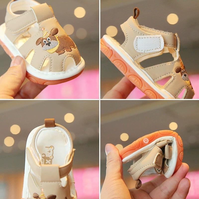 ↖快速出貨↗ 可愛生日帽小狗啾啾鞋 學步鞋  包頭涼鞋會叫叫鞋 嬰兒學步鞋 男女寶寶 軟底防滑 逼逼鞋走路會嗶嗶-細節圖3