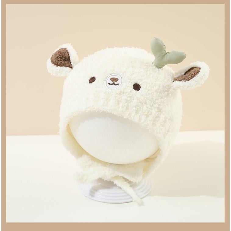 ↖快速出貨↗嬰兒帽秋冬季動物保暖加厚針織護耳毛絨帽 男女寶寶可愛小月齡毛線帽-細節圖4