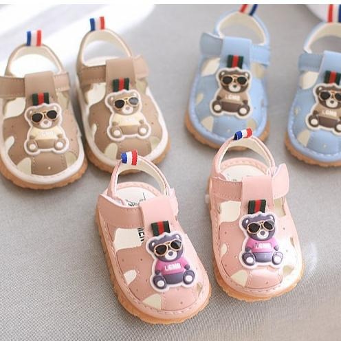 ↖快速出貨↗ 雷朋小熊啾啾學步鞋  包頭涼鞋會叫叫鞋 嬰兒學步鞋 男女寶寶 軟底防滑 逼逼鞋走路會嗶嗶-細節圖2