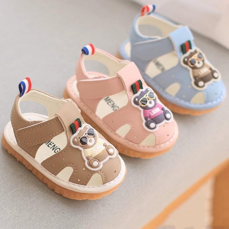 ↖快速出貨↗ 雷朋小熊啾啾學步鞋  包頭涼鞋會叫叫鞋 嬰兒學步鞋 男女寶寶 軟底防滑 逼逼鞋走路會嗶嗶-細節圖3