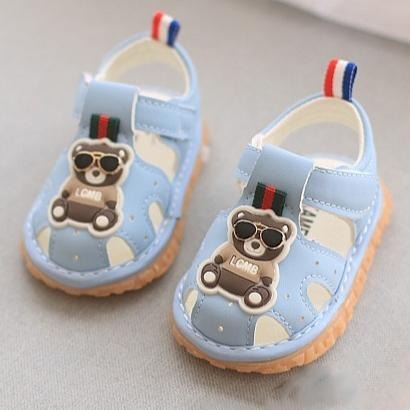 ↖快速出貨↗ 雷朋小熊啾啾學步鞋  包頭涼鞋會叫叫鞋 嬰兒學步鞋 男女寶寶 軟底防滑 逼逼鞋走路會嗶嗶-細節圖7