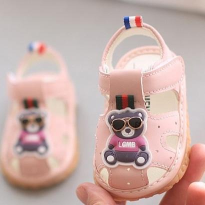 ↖快速出貨↗ 雷朋小熊啾啾學步鞋  包頭涼鞋會叫叫鞋 嬰兒學步鞋 男女寶寶 軟底防滑 逼逼鞋走路會嗶嗶-細節圖8