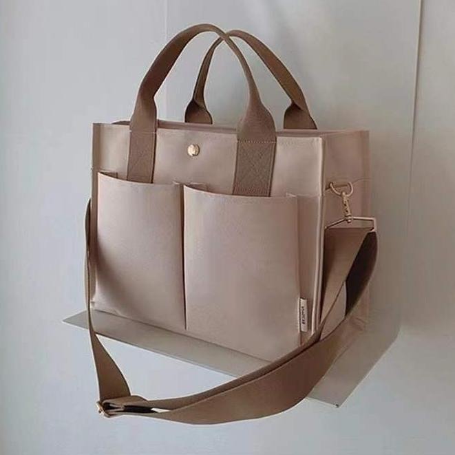 ↖快速出貨↗韓國IG風媽咪大容量超多隔層媽媽包 手提斜肩包  母嬰包 百搭購物袋 帆布手提托特包 寬版背帶-細節圖2