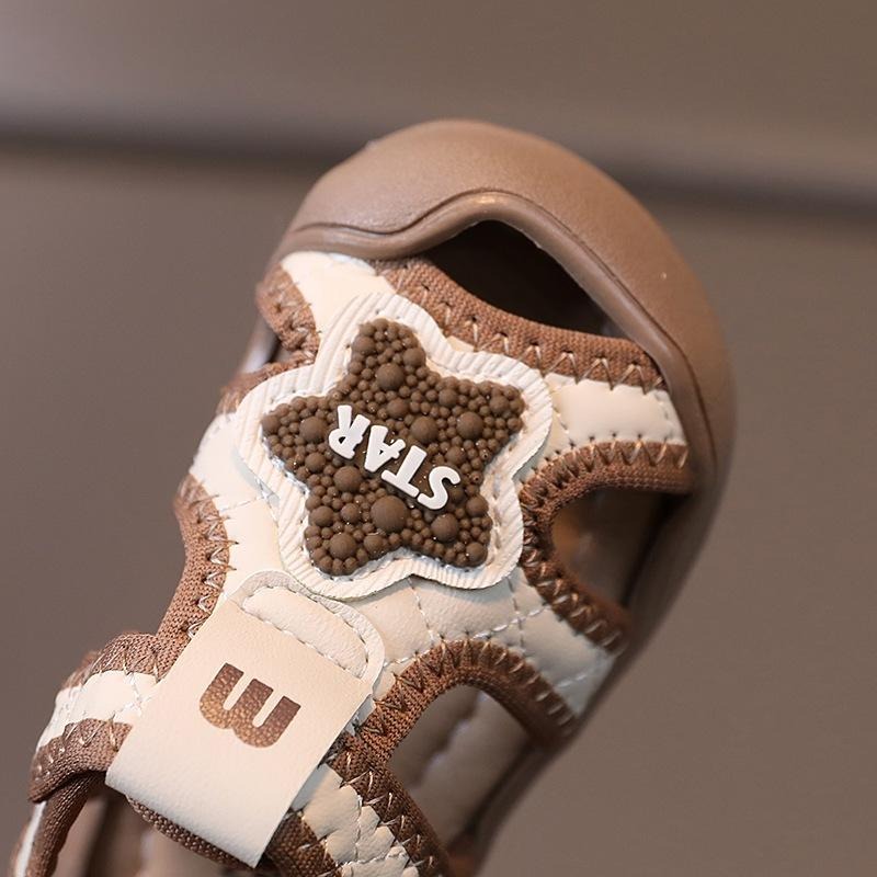 🌊 快速出貨⚡ 韓國ig 星星菱格兒童透氣包頭涼鞋 軟底 男女童 寶寶鞋 簡約0-3歲 防踢包頭 夏天童鞋-細節圖2