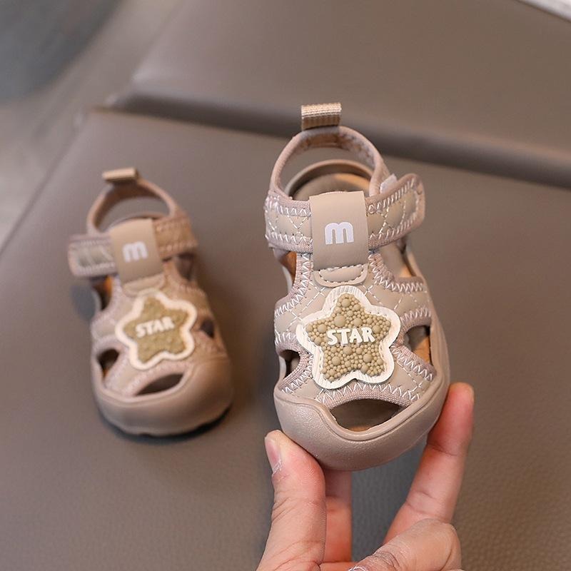 🌊 快速出貨⚡ 韓國ig 星星菱格兒童透氣包頭涼鞋 軟底 男女童 寶寶鞋 簡約0-3歲 防踢包頭 夏天童鞋-細節圖4