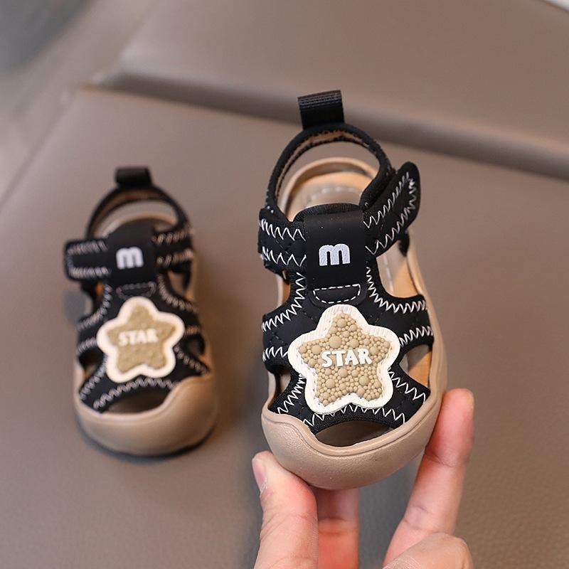 🌊 快速出貨⚡ 韓國ig 星星菱格兒童透氣包頭涼鞋 軟底 男女童 寶寶鞋 簡約0-3歲 防踢包頭 夏天童鞋-細節圖5