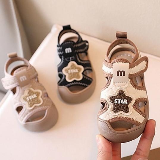 🌊 快速出貨⚡ 韓國ig 星星菱格兒童透氣包頭涼鞋 軟底 男女童 寶寶鞋 簡約0-3歲 防踢包頭 夏天童鞋-細節圖6