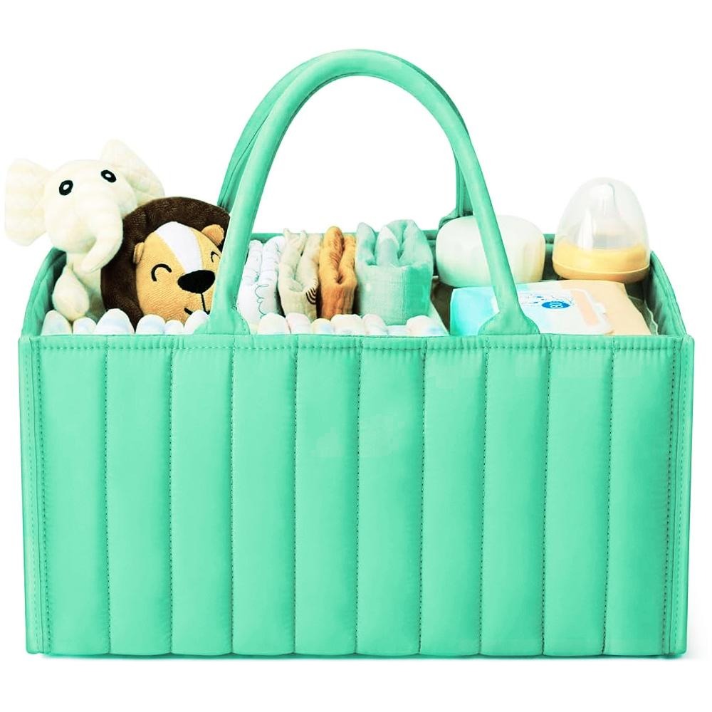 全新多功能手提嬰兒衣服 尿布 玩具收納布籃 尿布包 寶寶用品收納 媽咪包 可拆式隔層 尿布收納籃-細節圖2