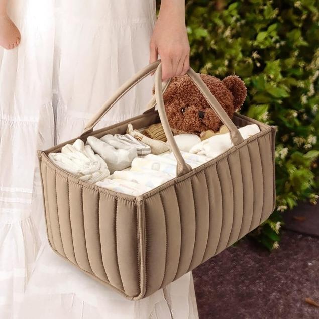 全新多功能手提嬰兒衣服 尿布 玩具收納布籃 尿布包 寶寶用品收納 媽咪包 可拆式隔層 尿布收納籃-細節圖3