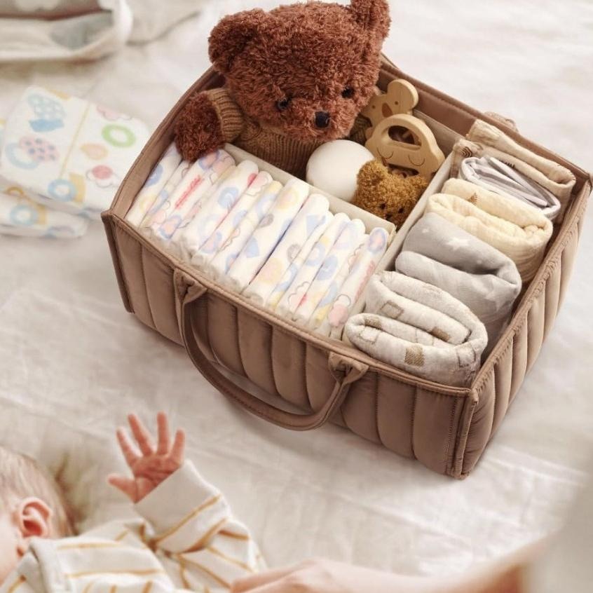 全新多功能手提嬰兒衣服 尿布 玩具收納布籃 尿布包 寶寶用品收納 媽咪包 可拆式隔層 尿布收納籃-細節圖4
