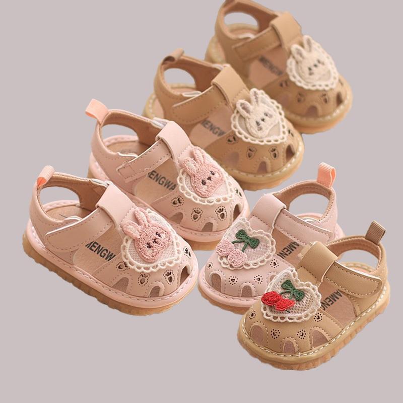 🌊 快速出貨⚡愛心蕾絲啾啾涼鞋 小兔櫻桃 走路會啾啾學步鞋  女童叫叫鞋 嬰兒學步鞋  女寶寶 軟底 防滑牛津底 啾啾鞋-細節圖2