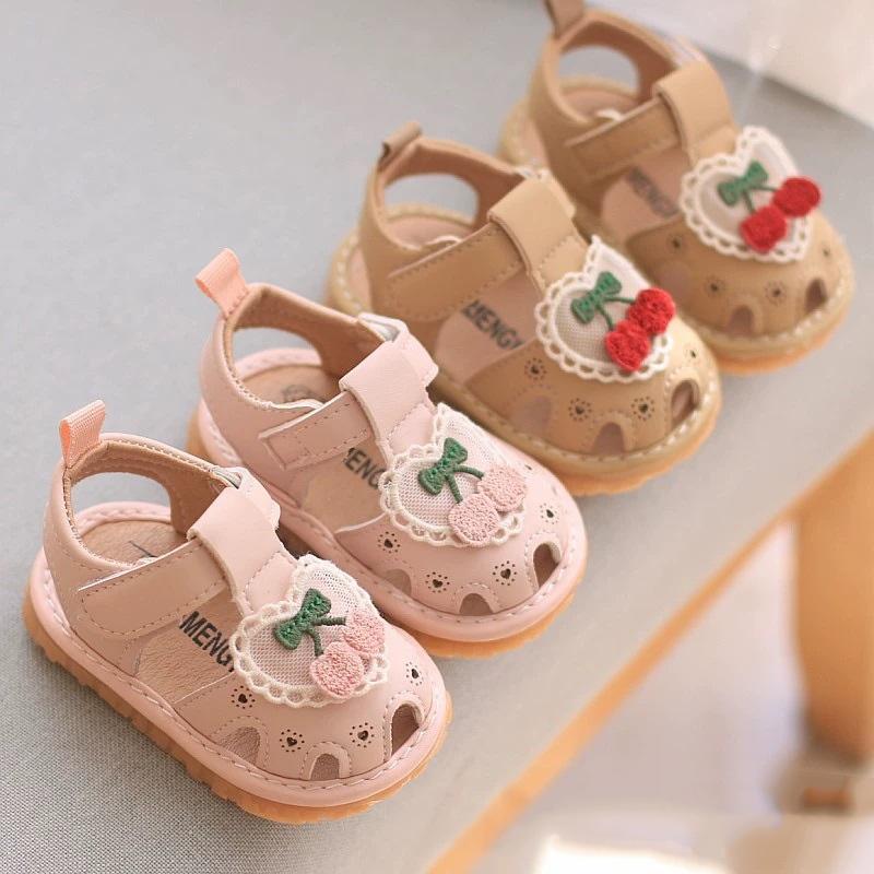 🌊 快速出貨⚡愛心蕾絲啾啾涼鞋 小兔櫻桃 走路會啾啾學步鞋  女童叫叫鞋 嬰兒學步鞋  女寶寶 軟底 防滑牛津底 啾啾鞋-細節圖4