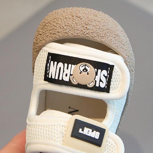 🌊 快速出貨⚡  韓風貼標小熊透氣網涼鞋 學步鞋防踢包頭學步鞋 夏季寶寶鞋子 男童女童軟底小童鞋-細節圖3