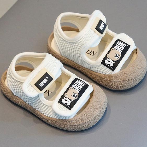 🌊 快速出貨⚡  韓風貼標小熊透氣網涼鞋 學步鞋防踢包頭學步鞋 夏季寶寶鞋子 男童女童軟底小童鞋-細節圖5