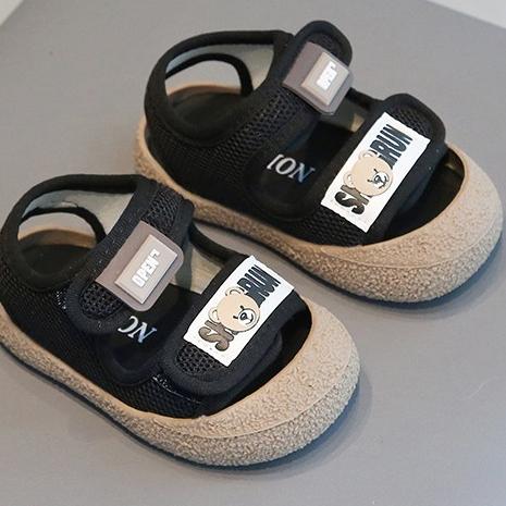 🌊 快速出貨⚡  韓風貼標小熊透氣網涼鞋 學步鞋防踢包頭學步鞋 夏季寶寶鞋子 男童女童軟底小童鞋-細節圖6