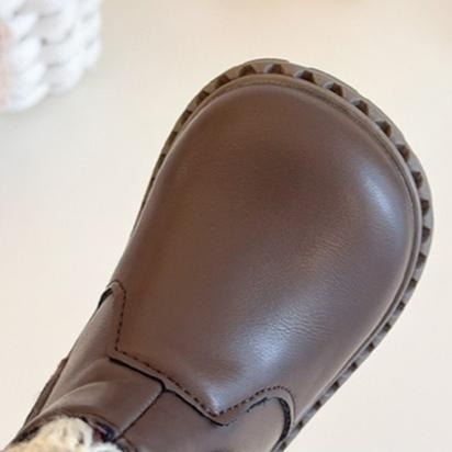 🌊 快速出貨⚡針織花花加絨PU皮短靴 兒童皮鞋靴 膠軟底學鞋 防滑鞋底  學走不掉鞋 可愛童靴子 男女童鞋雪靴-細節圖4