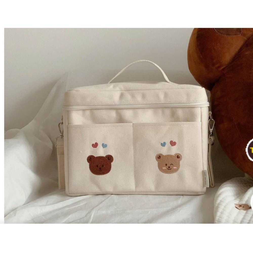 🌊 快速出貨⚡韓國ins兒童小熊保溫包嬰兒寶寶推車收納包 媽咪包便攜外出 母乳保冷包簡約購物袋 遛娃配件置-細節圖2