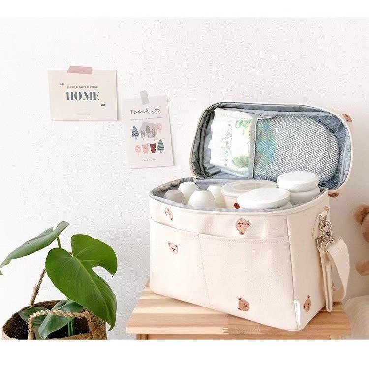 🌊 快速出貨⚡韓國ins兒童小熊保溫包嬰兒寶寶推車收納包 媽咪包便攜外出 母乳保冷包簡約購物袋 遛娃配件置-細節圖4