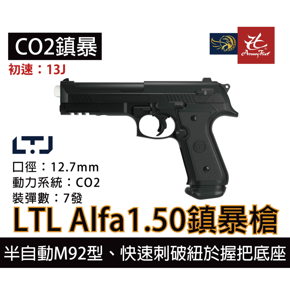 昊克-騎翼 義大利原裝 LTL Alfa.50 阿爾法 組合包 M92造型 防身訓練用槍 鎮暴槍 CO2槍-細節圖2