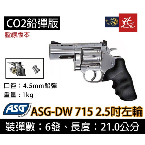 昊克-騎翼 ASG Dan Wesson 715 2.5吋 鉛彈版 CO2 4.5mm 銀色