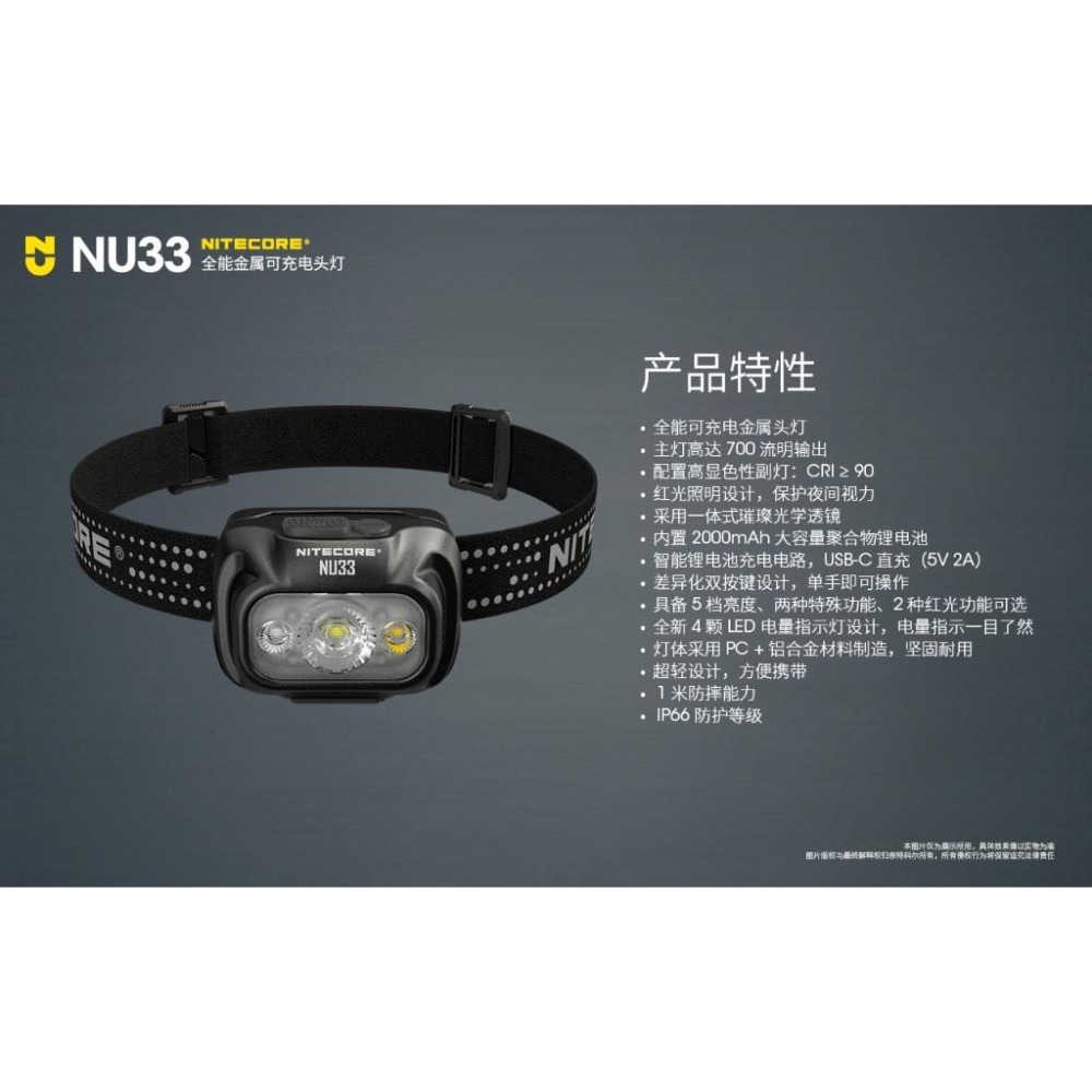 昊克-騎翼 NITECORE NU33 700流明 全金屬防水頭燈 三光源 輕量化頭燈 USB-C-細節圖4