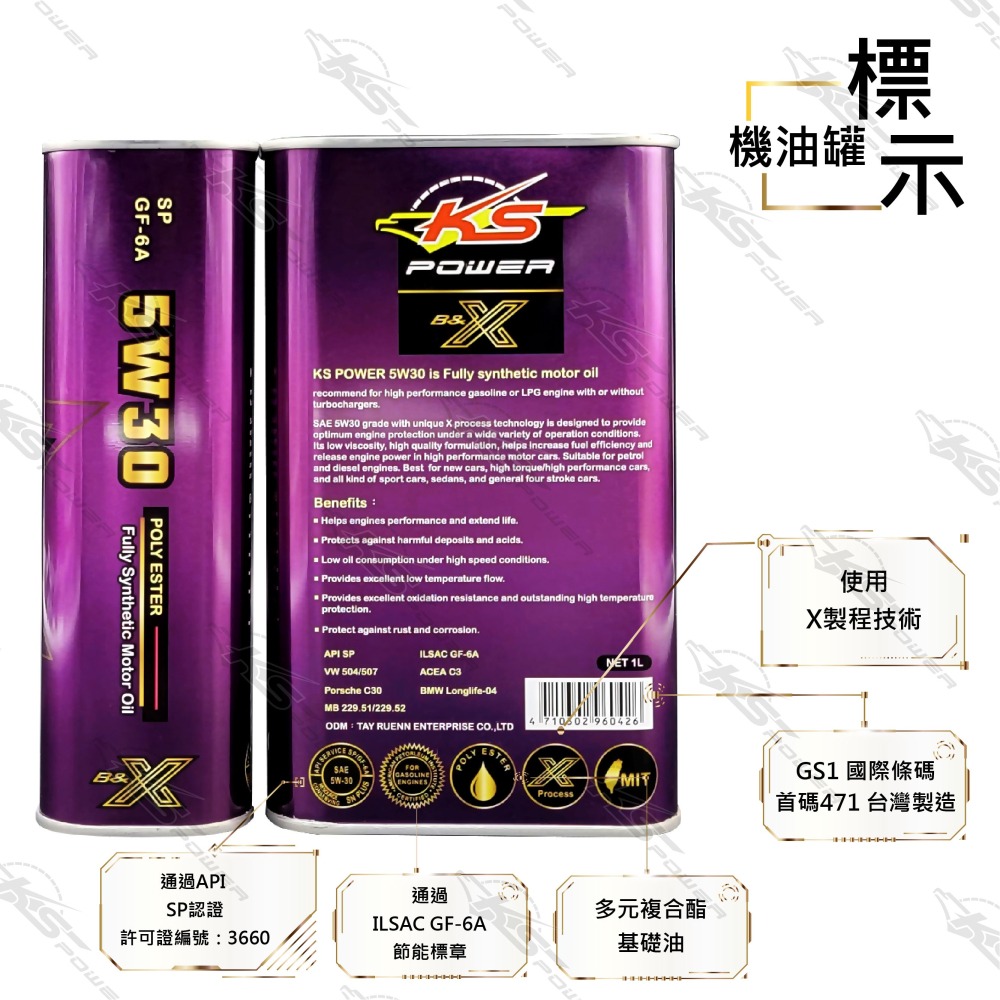 『正公司貨』KS POWER多元複合酯油品 B&X系列 5W30 SN PLUS/GF5-細節圖2