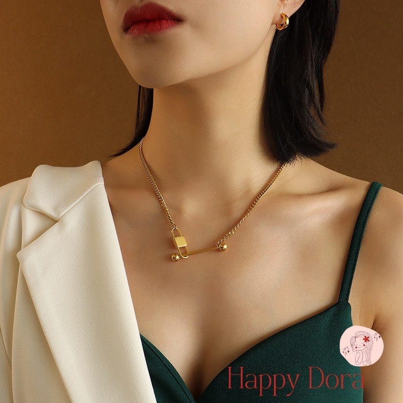 【台灣出貨免運】項鍊 鈦鋼鎖頭鑰匙項鍊項鍊女 生日禮物 醫療鋼 東大門 日韓 時尚 氣質 簡約鎖頭項鍊 - 快樂朵拉 Happy Droa